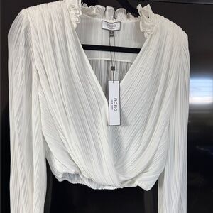 BCBG White Pleated Blouse